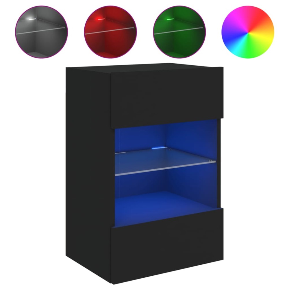 vidaXL Comodă TV de perete cu lumini LED, negru, 40x30x60,5 cm