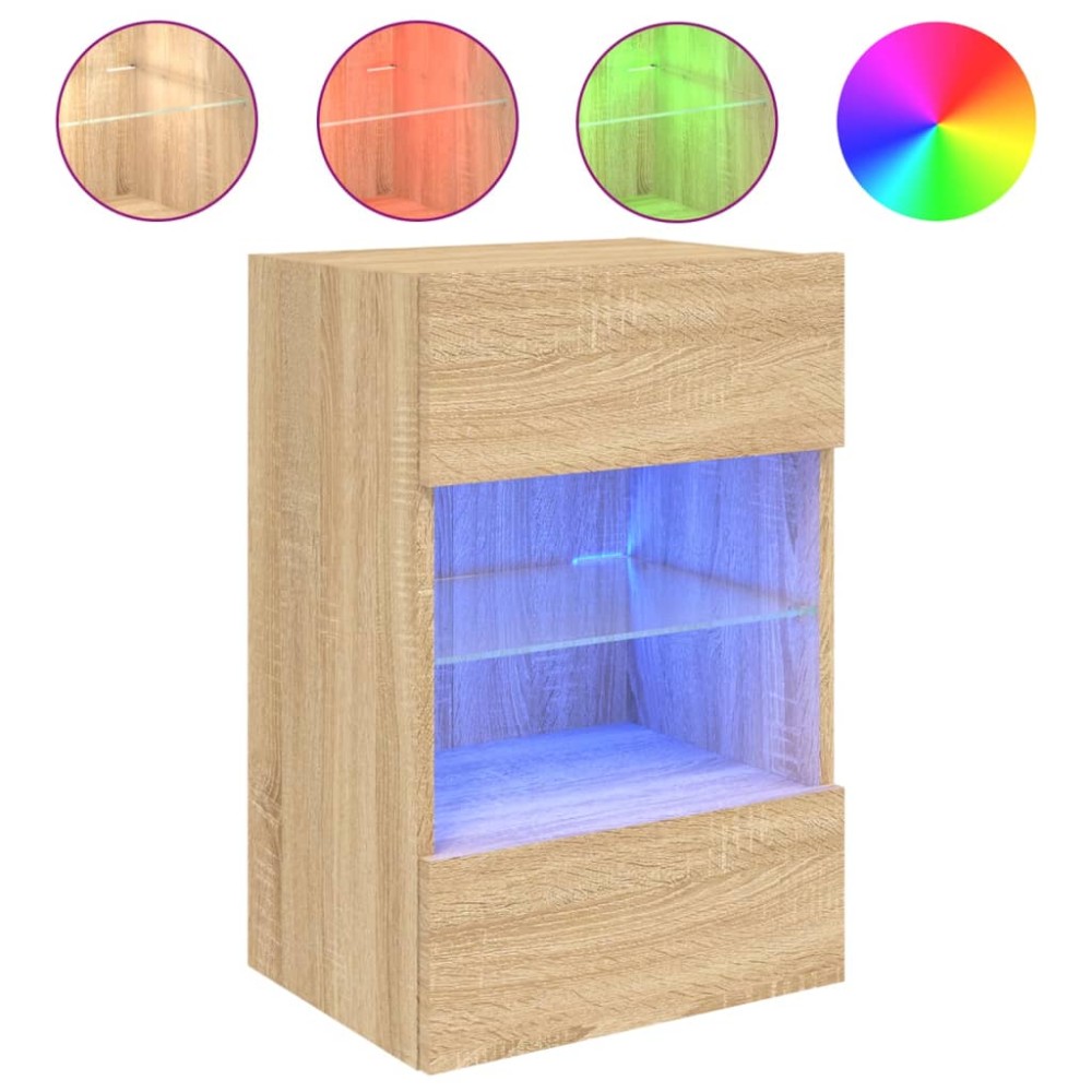 vidaXL Comodă TV de perete cu lumini LED, stejar sonoma, 40x30x60,5 cm