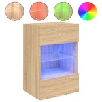 vidaXL Comodă TV de perete cu lumini LED, stejar sonoma, 40x30x60,5 cm