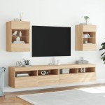 vidaXL Comodă TV de perete cu lumini LED, stejar sonoma, 40x30x60,5 cm