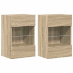 vidaXL Comode de perete cu lumini LED pentru TV, 2 buc. stejar sonoma, 40x30x60,5 cm