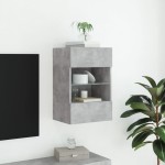 vidaXL Comodă TV de perete cu lumini LED, gri beton, 40x30x60,5 cm vidaXL Comodă TV de perete cu lumini LED, gri beton, 40x30x60,5 cm