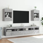 vidaXL Comodă TV de perete cu lumini LED, gri beton, 40x30x60,5 cm vidaXL Comodă TV de perete cu lumini LED, gri beton, 40x30x60,5 cm