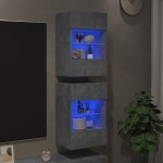 vidaXL Comode de perete cu lumini LED pentru TV 2 buc. gri beton 40x30x60,5cm