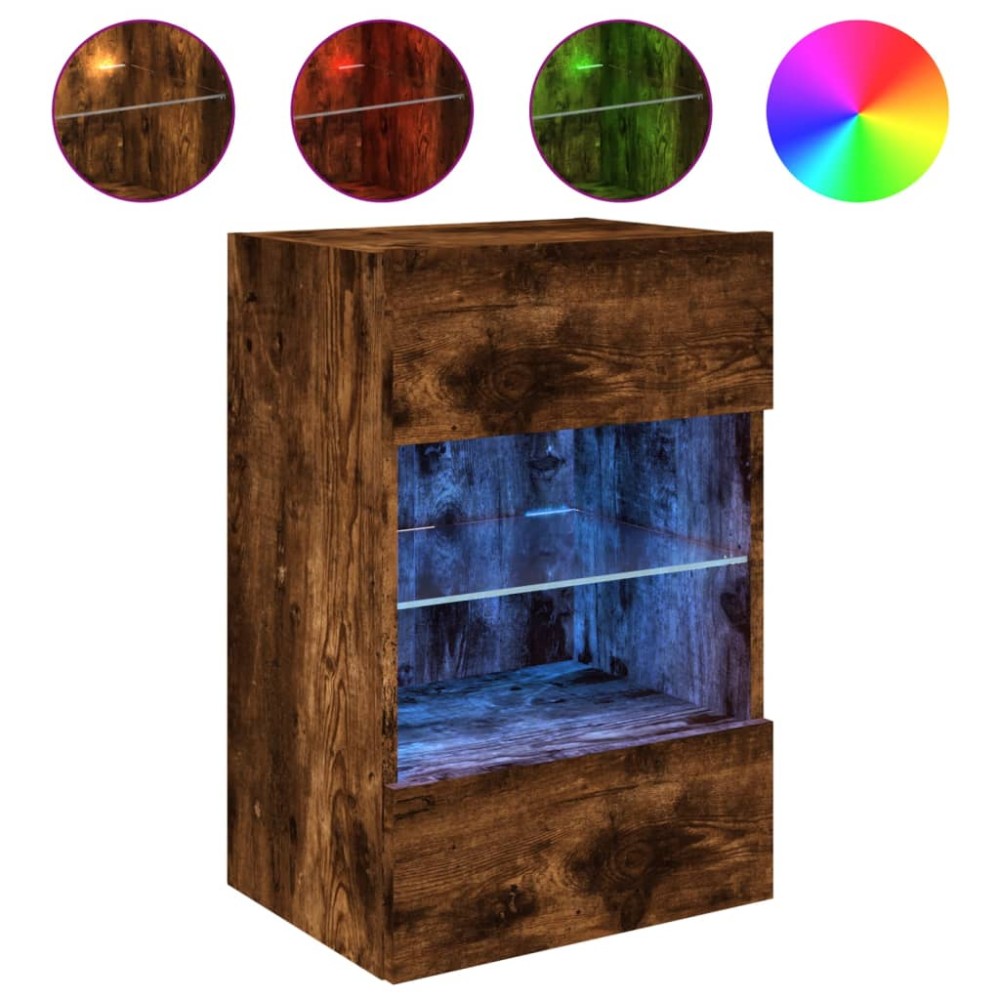 vidaXL Comodă TV de perete cu lumini LED, stejar fumuriu, 40x30x60,5cm