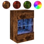 vidaXL Comodă TV de perete cu lumini LED, stejar fumuriu, 40x30x60,5cm