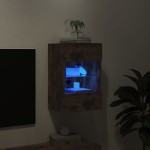 vidaXL Comodă TV de perete cu lumini LED, stejar fumuriu, 40x30x60,5cm