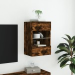 vidaXL Comodă TV de perete cu lumini LED, stejar fumuriu, 40x30x60,5cm
