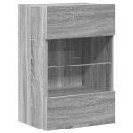 vidaXL Comode de perete cu lumini LED pentru TV, 2 buc, gri sonoma, 40x30x60,5 cm