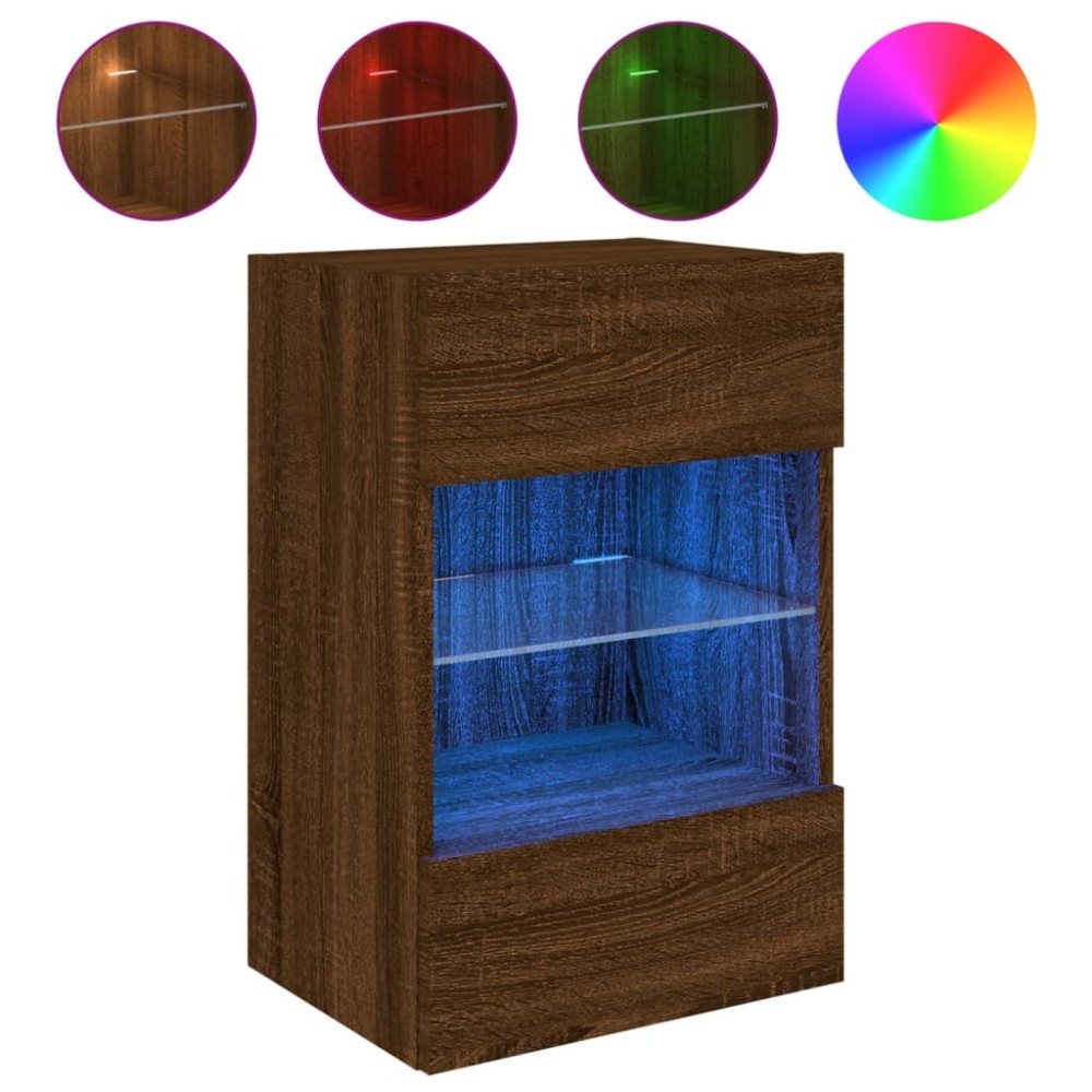 vidaXL Comodă TV de perete cu lumini LED, stejar maro, 40x30x60,5cm