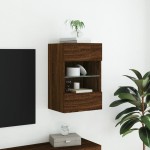 vidaXL Comodă TV de perete cu lumini LED, stejar maro, 40x30x60,5cm vidaXL Comodă TV de perete cu lumini LED, stejar maro, 40x30x60,5cm