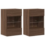 vidaXL Comode de perete cu lumini LED pentru TV, 2 buc. stejar maro, 40x30x60,5cm
