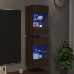 vidaXL Comode de perete cu lumini LED pentru TV, 2 buc. stejar maro, 40x30x60,5cm