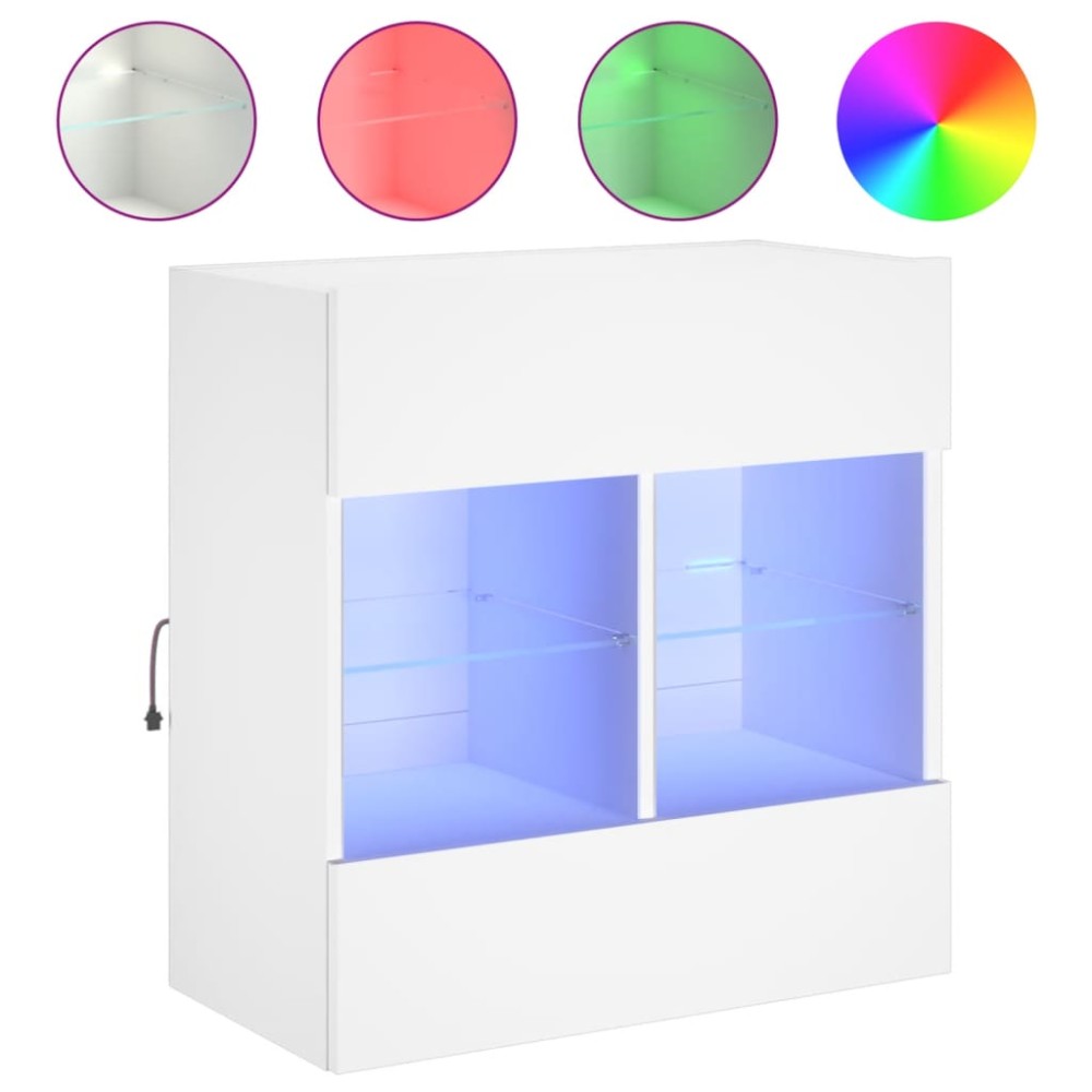 vidaXL Comodă TV de perete cu lumini LED, alb, 58,5x30x60,5 cm