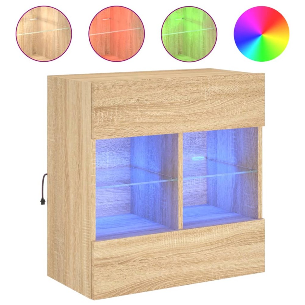 vidaXL Comodă TV de perete cu LED, stejar sonoma, 58,5x30x60,5 cm