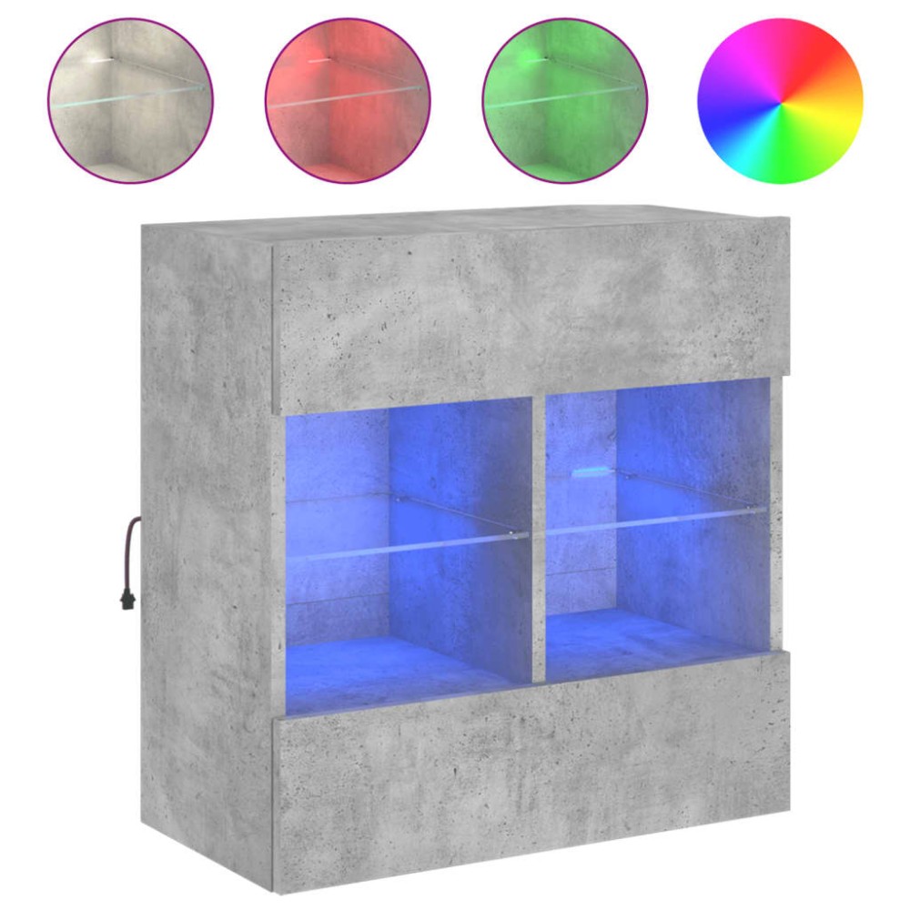 vidaXL Comodă TV de perete cu lumini LED, gri beton, 58,5x30x60,5 cm
