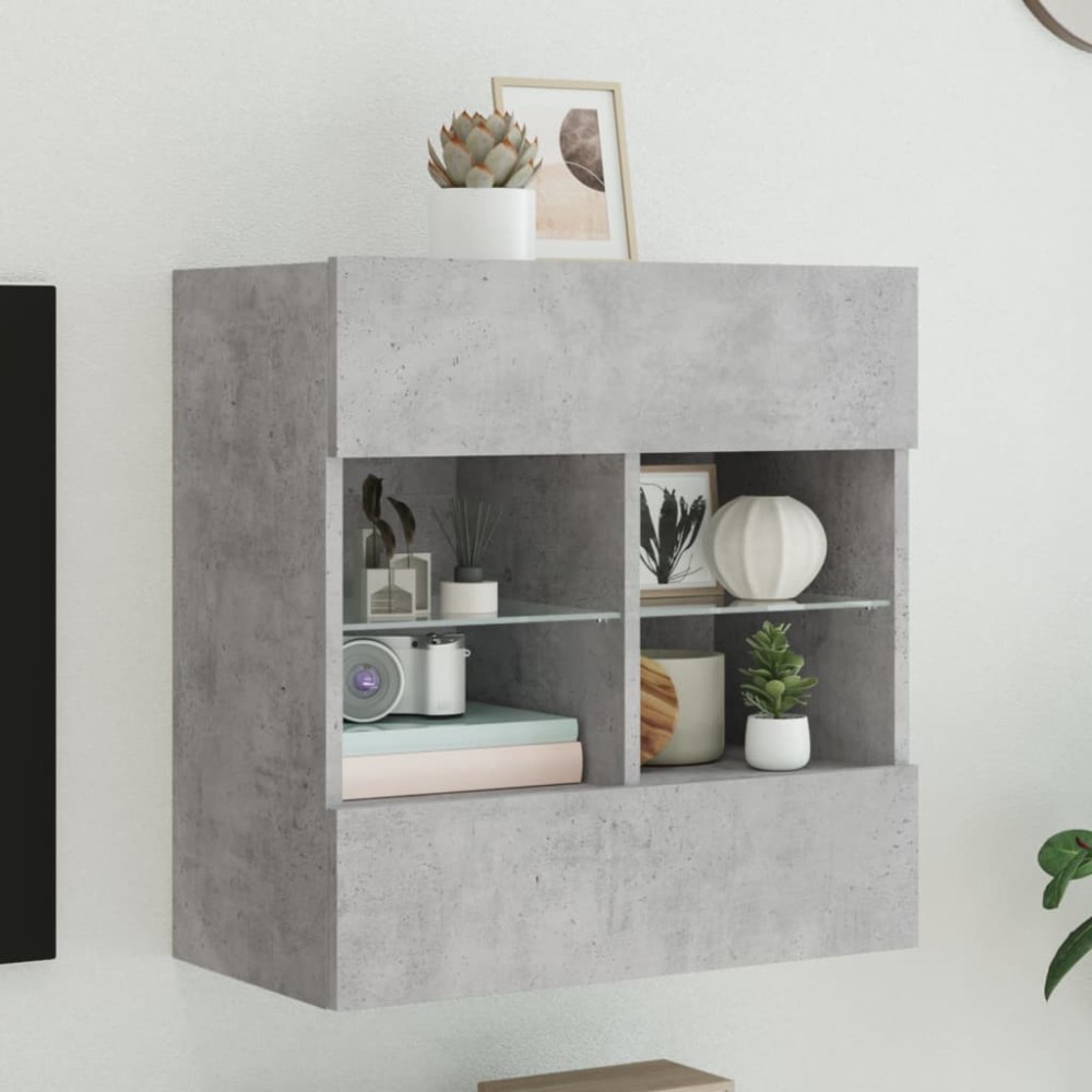 vidaXL Comodă TV de perete cu lumini LED, gri beton, 58,5x30x60,5 cm