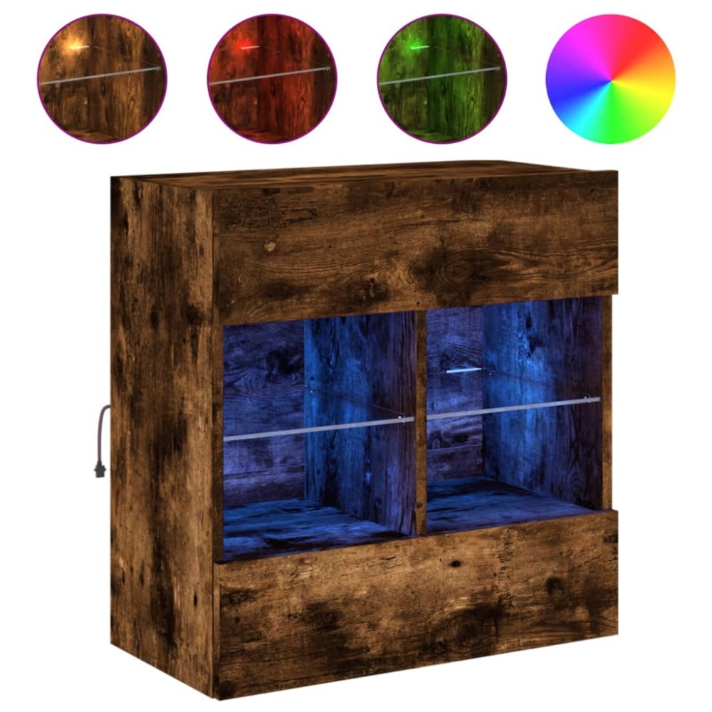 vidaXL Comodă TV de perete cu LED, stejar fumuriu, 58,5x30x60,5 cm