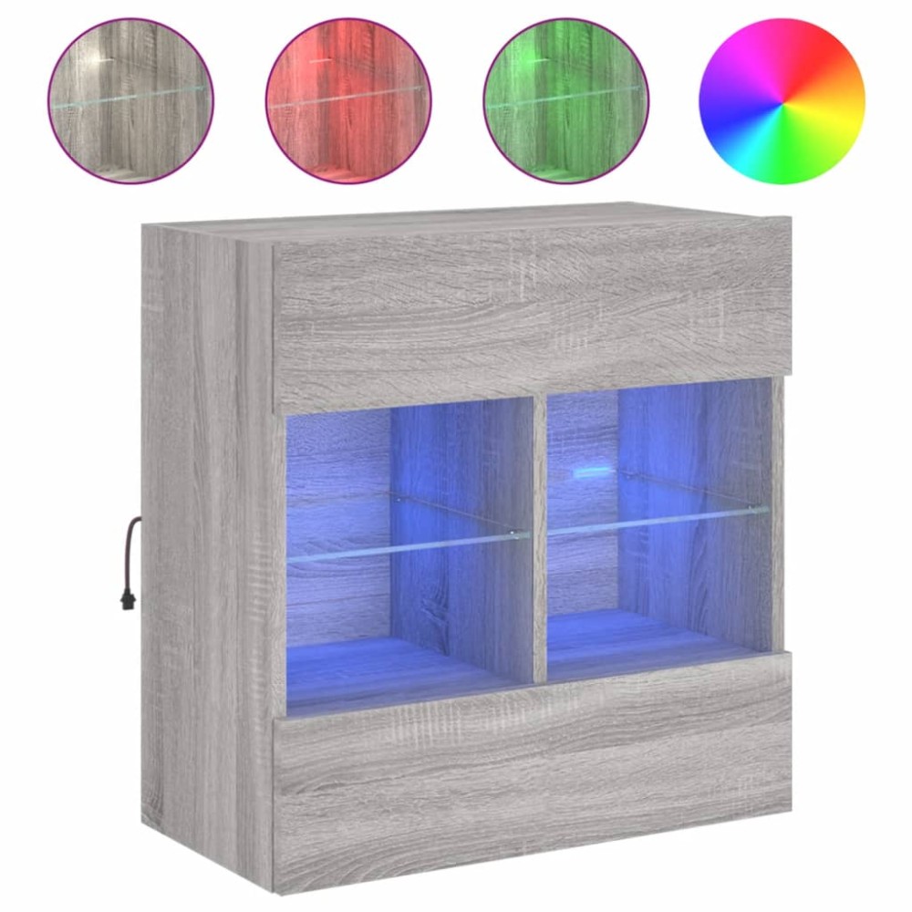 vidaXL Comodă TV de perete cu lumini LED, gri sonoma, 58,5x30x60,5 cm