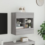 vidaXL Comodă TV de perete cu lumini LED, gri sonoma, 58,5x30x60,5 cm vidaXL Comodă TV de perete cu lumini LED, gri sonoma, 58,5x30x60,5 cm