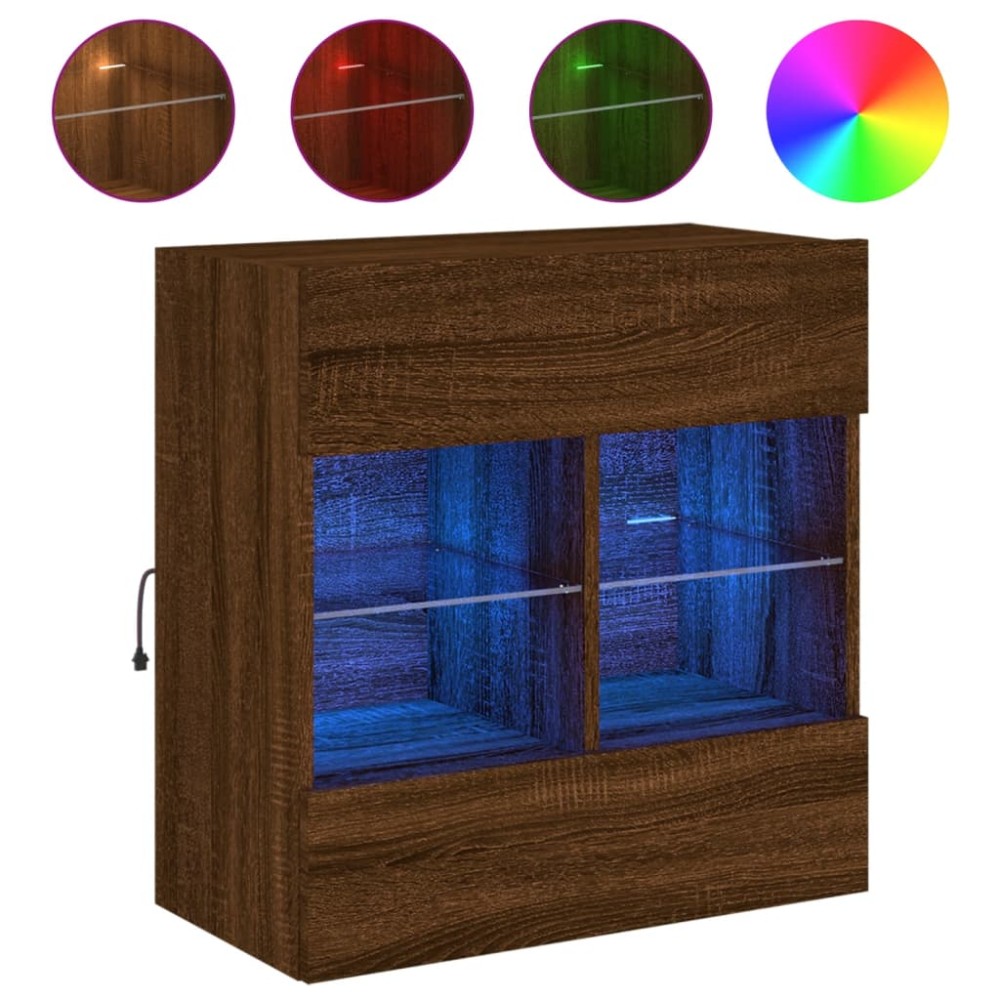 vidaXL Comodă TV de perete cu lumini LED, stejar maro, 58,5x30x60,5 cm