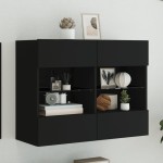 vidaXL Comodă TV de perete cu lumini LED, negru, 78,5x30x60,5 cm vidaXL Comodă TV de perete cu lumini LED, negru, 78,5x30x60,5 cm