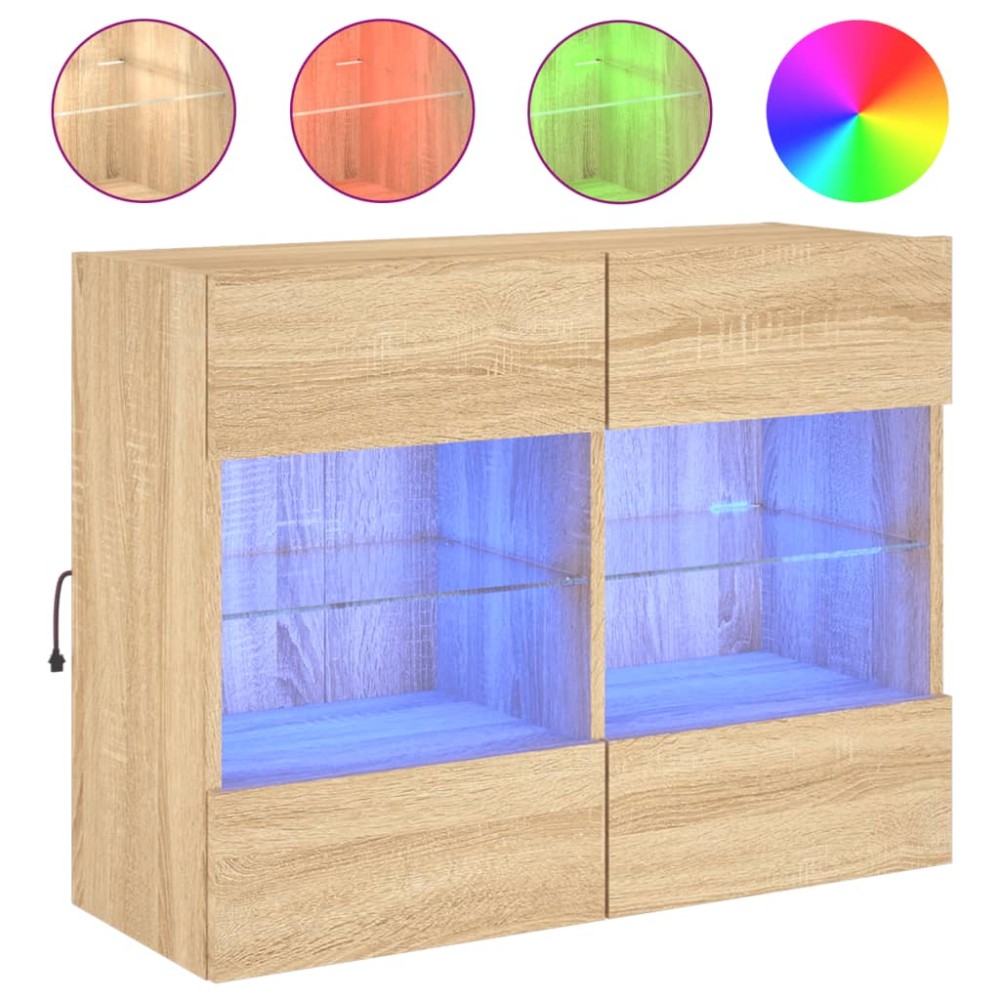 vidaXL Comodă TV de perete cu LED, stejar sonoma, 78,5x30x60,5 cm