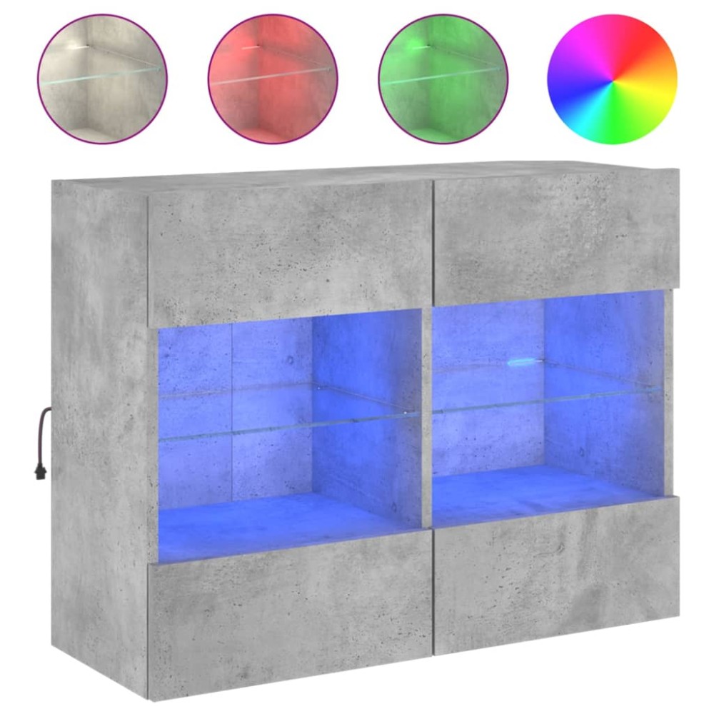 vidaXL Comodă TV de perete cu lumini LED, gri beton, 78,5x30x60,5 cm