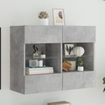 vidaXL Comodă TV de perete cu lumini LED, gri beton, 78,5x30x60,5 cm vidaXL Comodă TV de perete cu lumini LED, gri beton, 78,5x30x60,5 cm