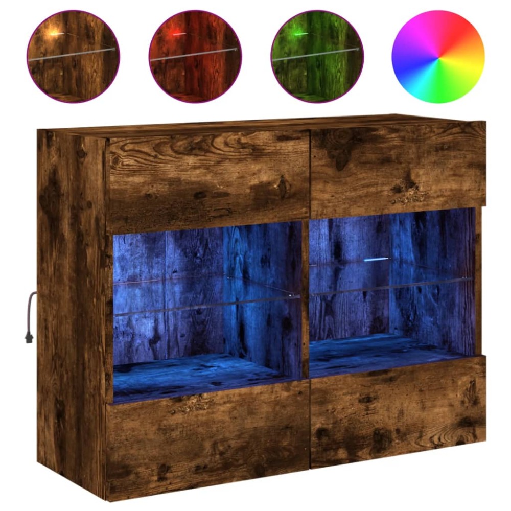 vidaXL Comodă TV de perete cu LED, stejar fumuriu, 78,5x30x60,5 cm