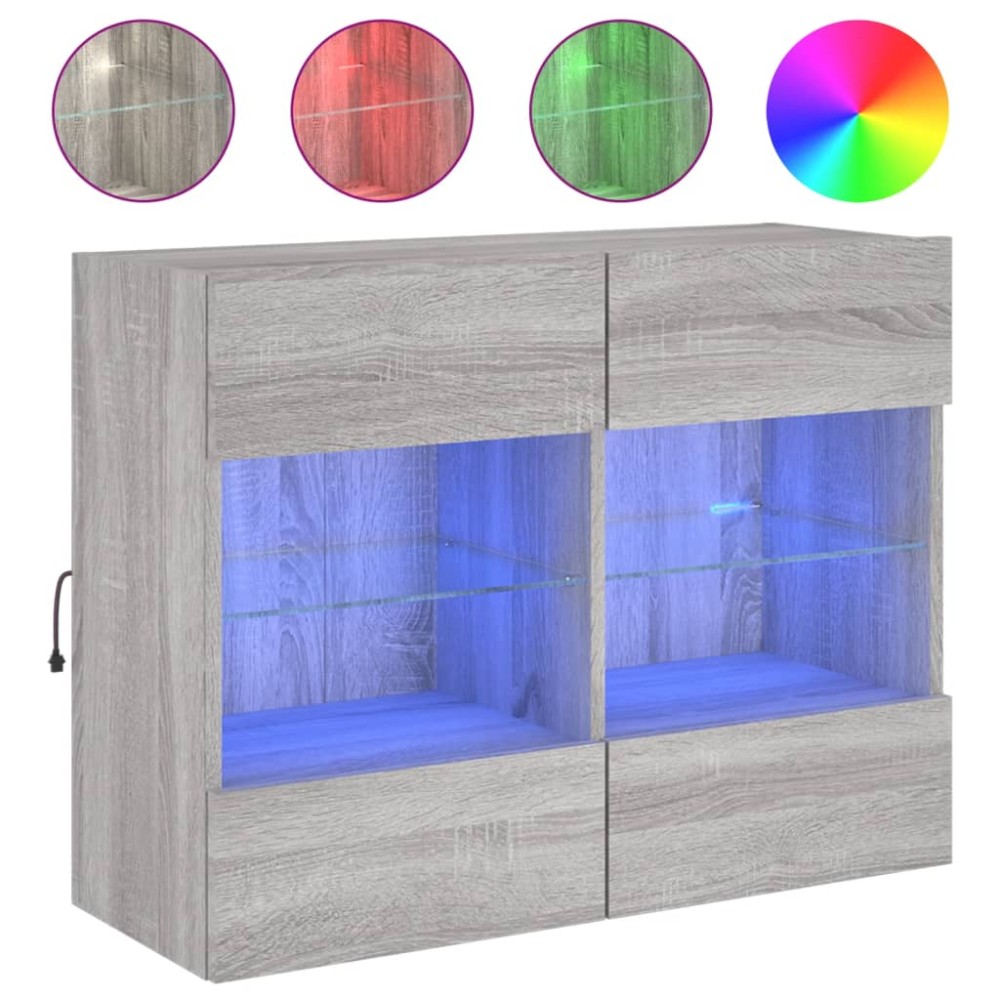vidaXL Comodă TV de perete cu lumini LED, gri sonoma, 78,5x30x60,5 cm