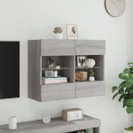 vidaXL Comodă TV de perete cu lumini LED, gri sonoma, 78,5x30x60,5 cm vidaXL Comodă TV de perete cu lumini LED, gri sonoma, 78,5x30x60,5 cm