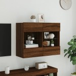 vidaXL Comodă TV de perete cu lumini LED, stejar maro, 78,5x30x60,5 cm vidaXL Comodă TV de perete cu lumini LED, stejar maro, 78,5x30x60,5 cm