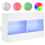 vidaXL Comodă TV de perete cu lumini LED, alb, 98,5x30x60,5 cm
