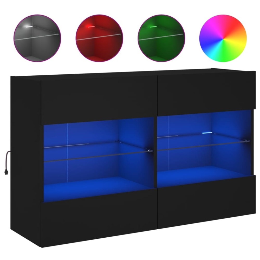 vidaXL Comodă TV de perete cu lumini LED, negru, 98,5x30x60,5 cm