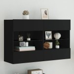 vidaXL Comodă TV de perete cu lumini LED, negru, 98,5x30x60,5 cm vidaXL Comodă TV de perete cu lumini LED, negru, 98,5x30x60,5 cm