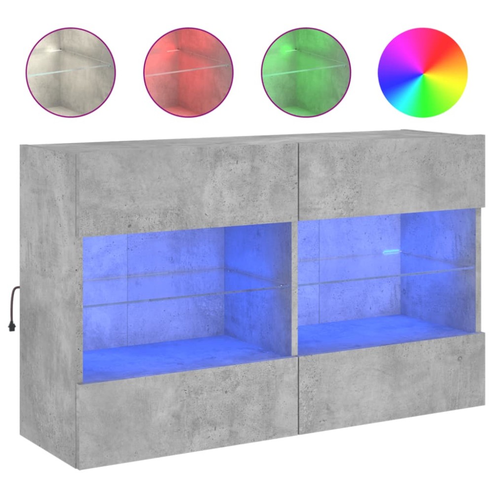vidaXL Comodă TV de perete cu lumini LED, gri beton, 98,5x30x60,5 cm