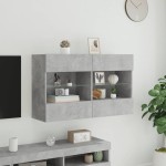 vidaXL Comodă TV de perete cu lumini LED, gri beton, 98,5x30x60,5 cm vidaXL Comodă TV de perete cu lumini LED, gri beton, 98,5x30x60,5 cm