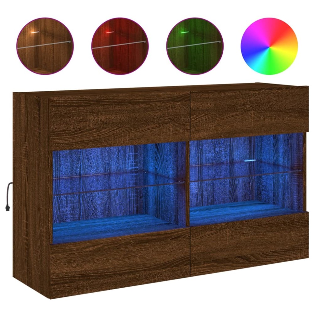 vidaXL Comodă TV de perete cu lumini LED, stejar maro, 98,5x30x60,5 cm