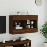 vidaXL Comodă TV de perete cu lumini LED, stejar maro, 98,5x30x60,5 cm vidaXL Comodă TV de perete cu lumini LED, stejar maro, 98,5x30x60,5 cm