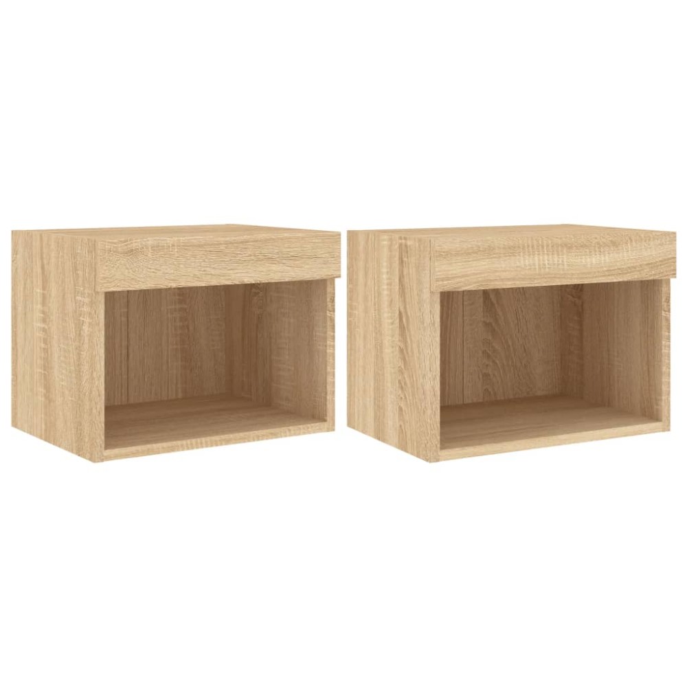 vidaXL Noptiere cu lumini LED montate pe perete, 2 buc., stejar sonoma