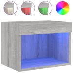 vidaXL Noptiere cu lumini LED montate pe perete, 2 buc.,stejar fumuriu vidaXL Noptiere cu lumini LED montate pe perete, 2 buc.,stejar fumuriu