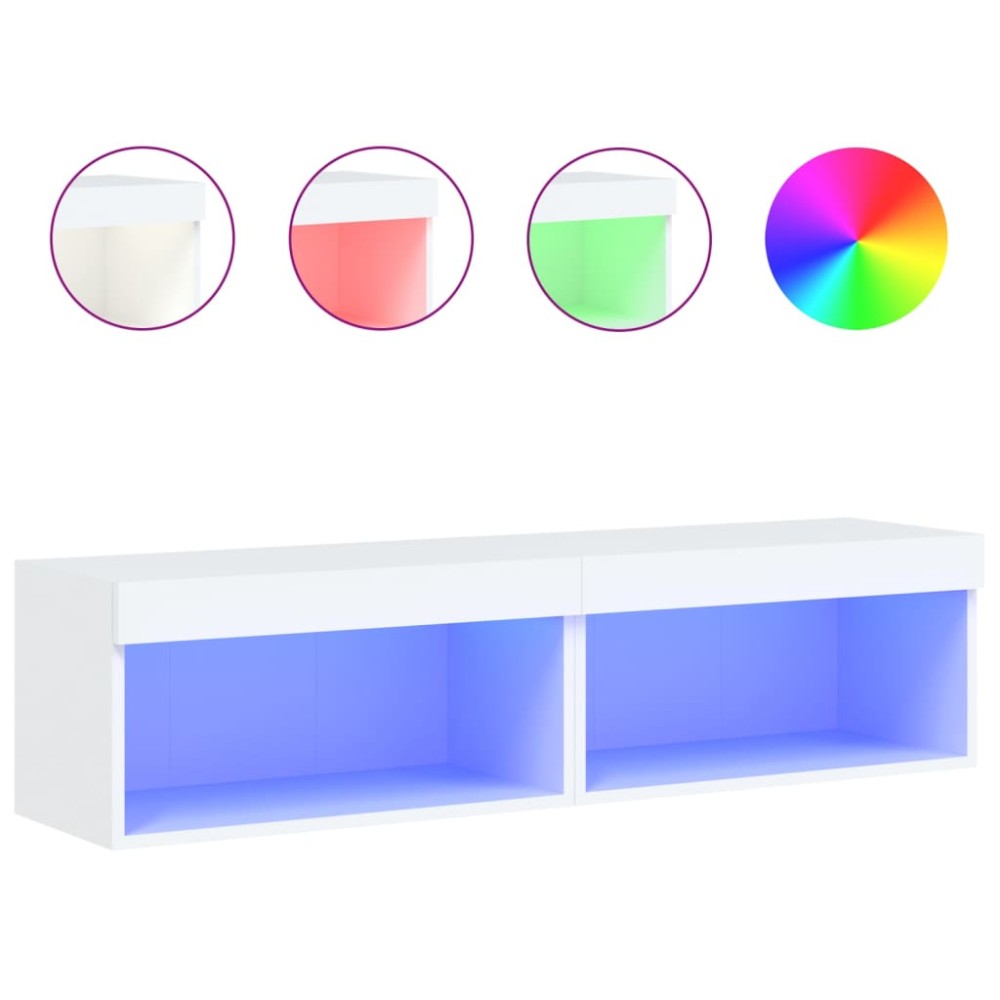 vidaXL Comode TV cu lumini LED, 2 buc., alb, 60x30x30 cm