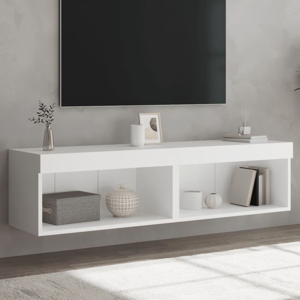 vidaXL Comode TV cu lumini LED, 2 buc., alb, 60x30x30 cm