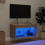 vidaXL Comodă TV cu lumini LED, stejar sonoma, 60x30x30 cm