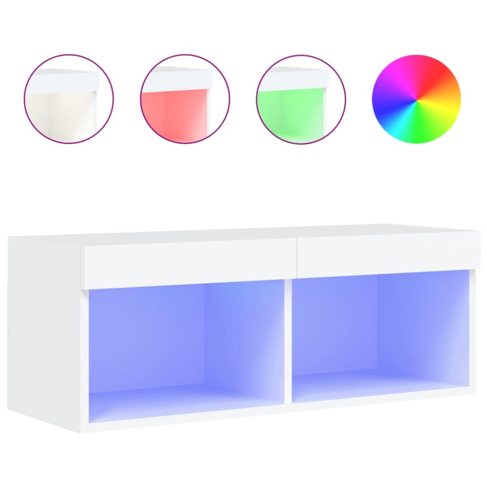 vidaXL Comodă TV cu lumini LED, alb, 80x30x30 cm