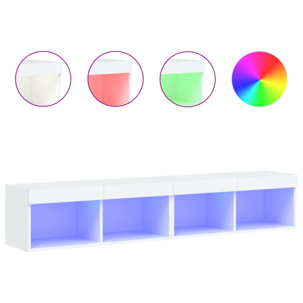 vidaXL Comode TV cu lumini LED, 2 buc., alb, 60x30x30 cm
