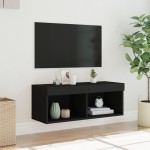 vidaXL Comodă TV cu lumini LED, negru, 80x30x30 cm