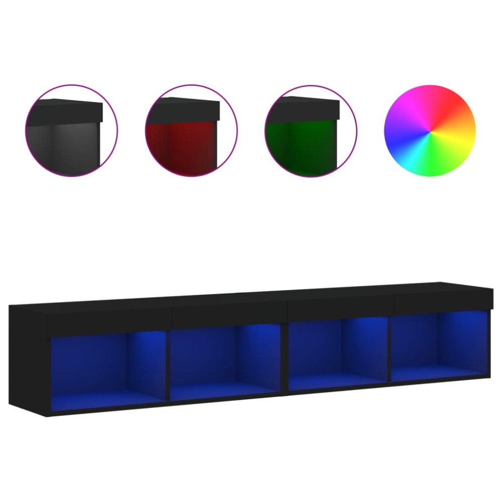 vidaXL Comode TV cu lumini LED, 2 buc., negru, 60x30x30 cm