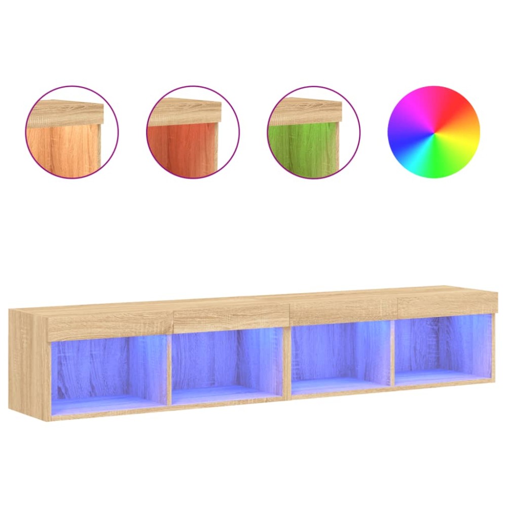 vidaXL Comode TV cu lumini LED, 2 buc., stejar sonoma, 80x30x30 cm